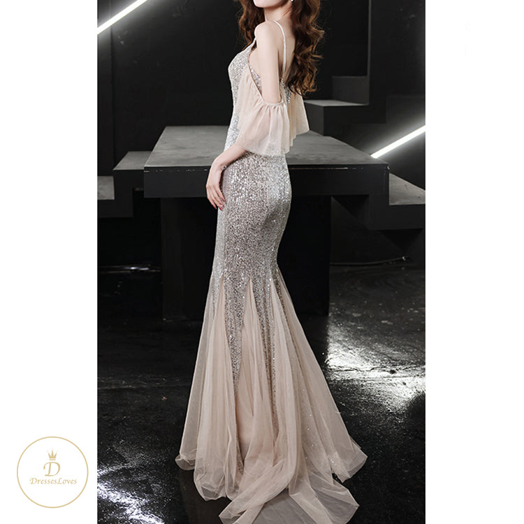 #7605 SLIP SEQUINS EVENING DRESS