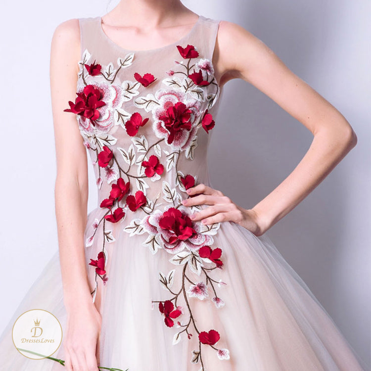 #7620 FLOWER EMBROIDERY PARTY DRESS