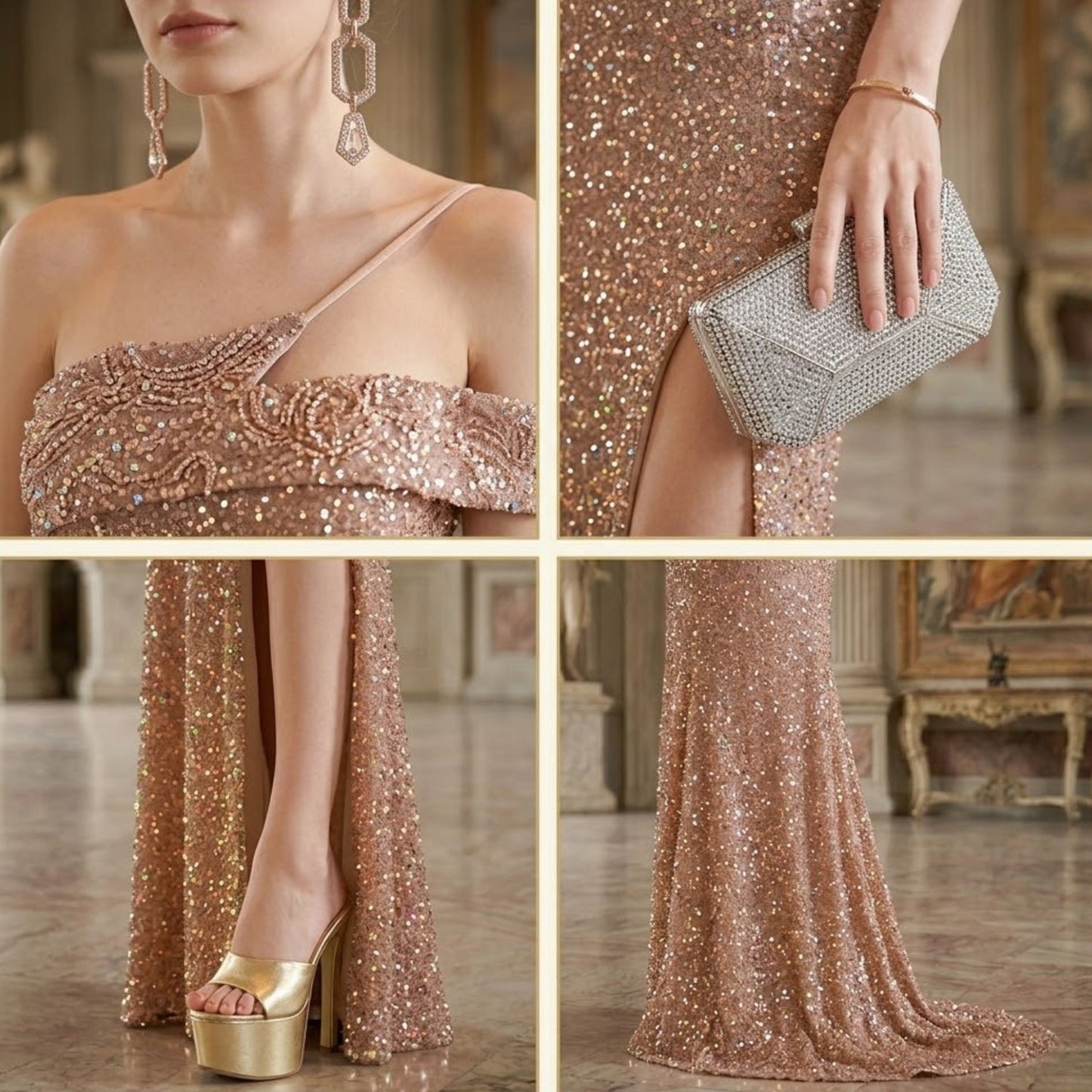 #7628 ONE-SHOULDER STRAP DESIGN EVENING DRESS