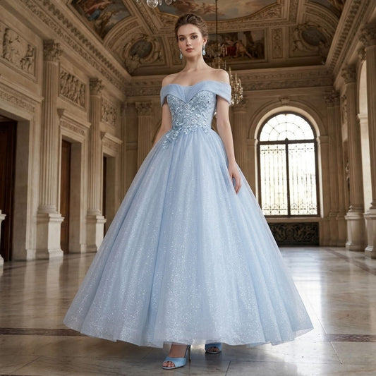 #7650 SEQUIN EMBROIDERY PROM DRESS