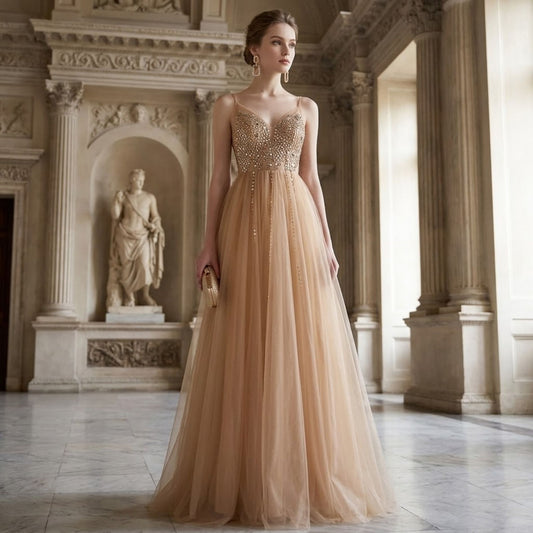 #7682 STRAP SEQUIN EVENING DRESS