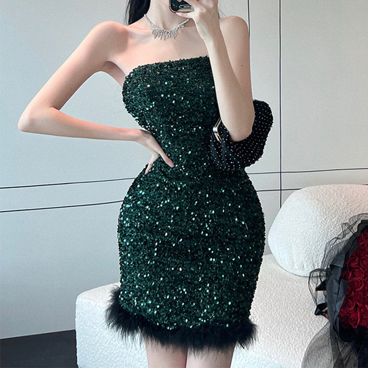 #7739 BANDEAU SEQUIN DRESS