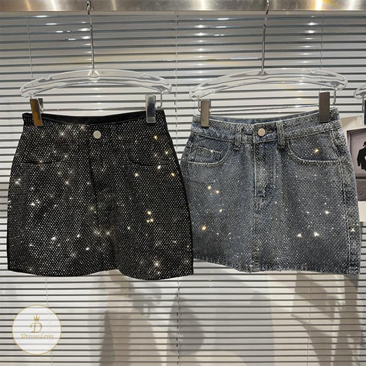 #C1014 Hot diamond heavy industry washed denim skirt