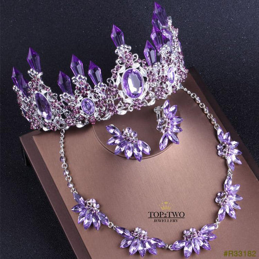 #R33182 Crown + Earrings + Necklace (Three-piece )