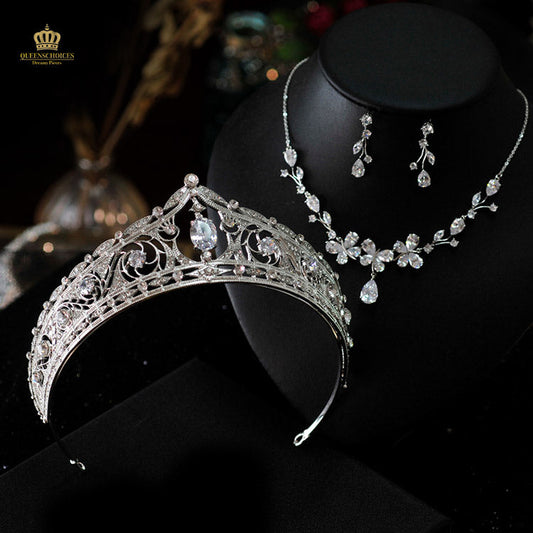 #TQ2072 Crown + Earrings + Necklace (Three-piece )