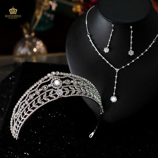 #TQ2074 Crown + Earrings + Necklace (Three-piece )