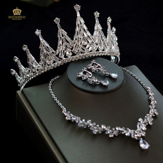 #TQ2091 Crown + Earrings + Necklace (Three-piece )