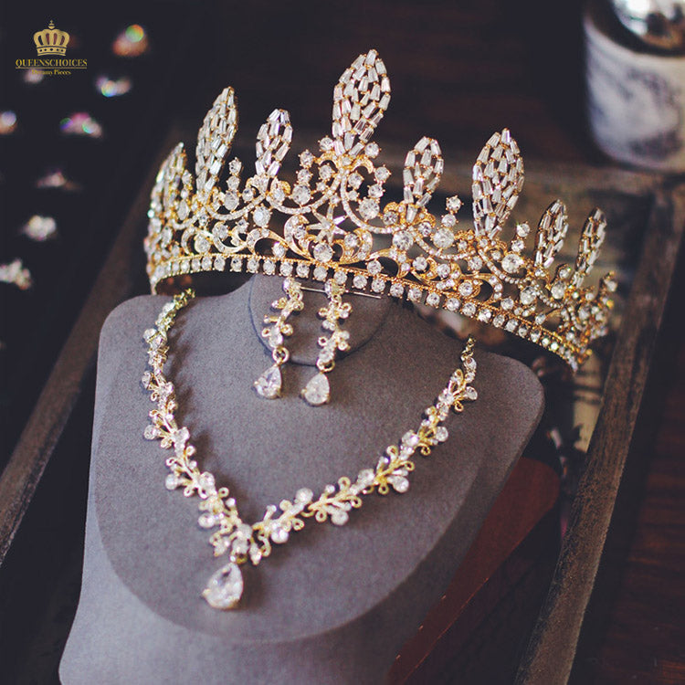 #TQ2108 Crown + Earrings + Necklace (Three-piece )