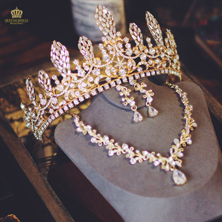 #TQ2108 Crown + Earrings + Necklace (Three-piece )