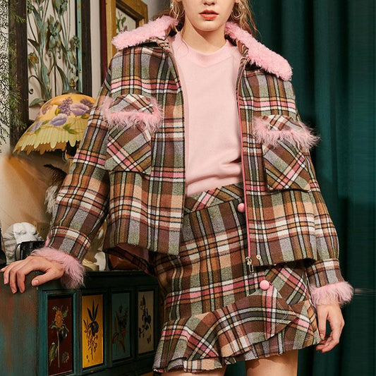 Plaid wool woolen jacket