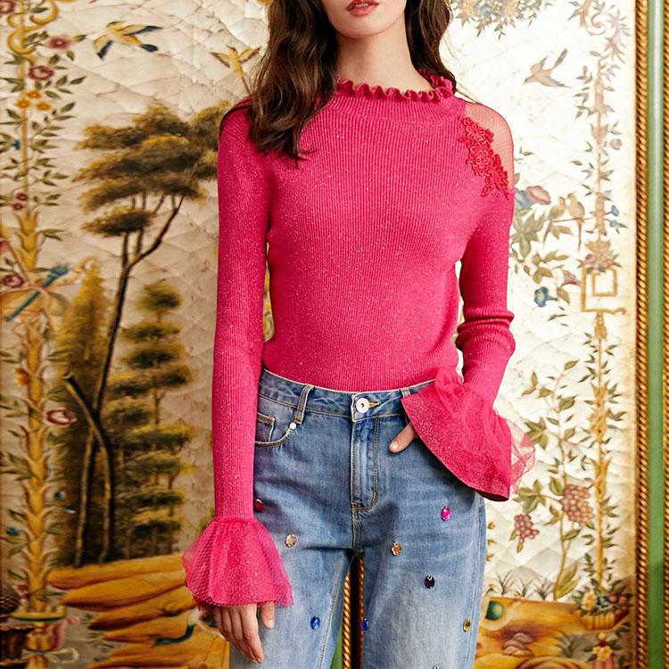 Speaker sleeve sweater knit sweater top