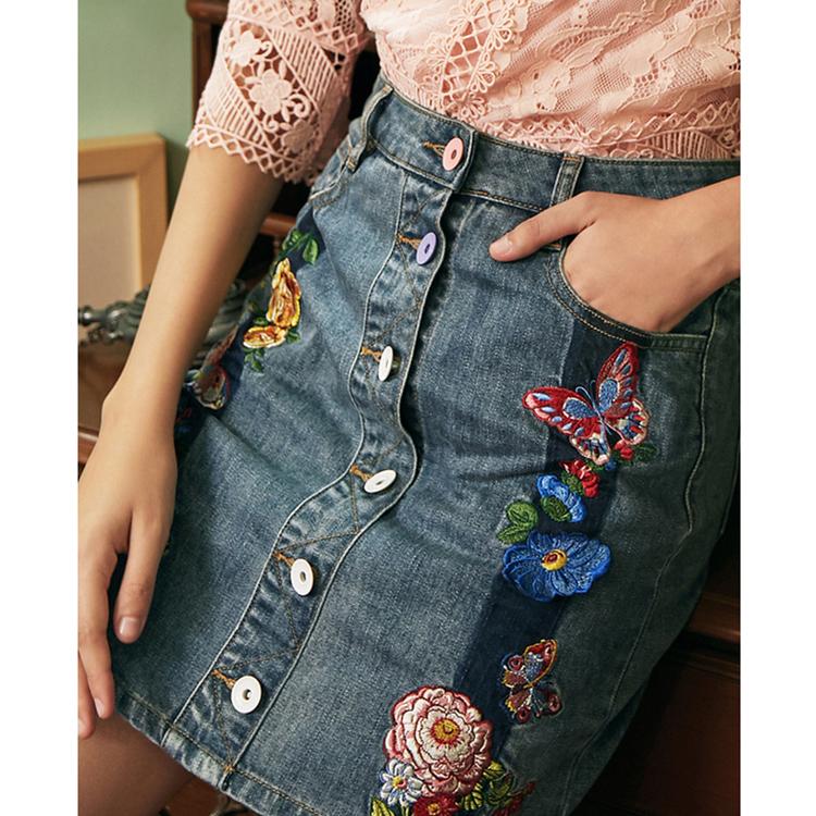 Cotton butterfly flower embroidery skirt