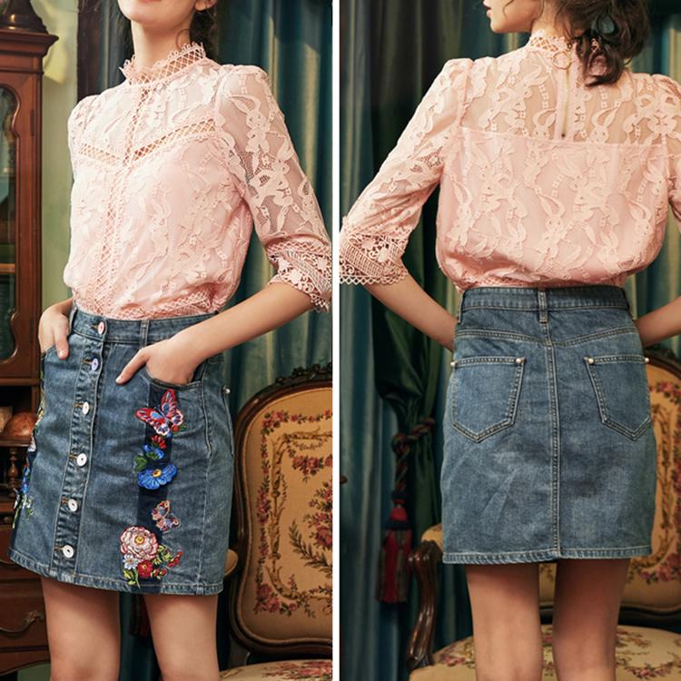 Cotton butterfly flower embroidery skirt