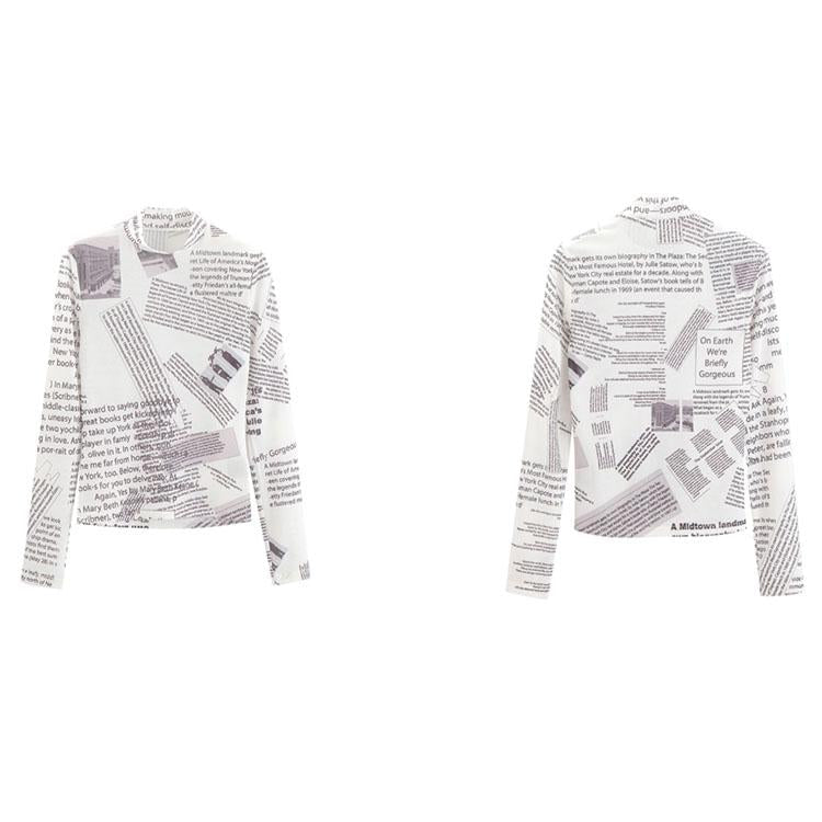 Long sleeve breathable newspaper top