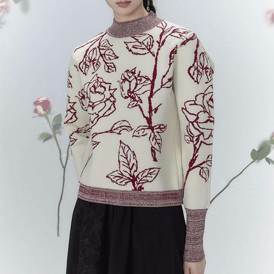 Flower sweater crew neck top