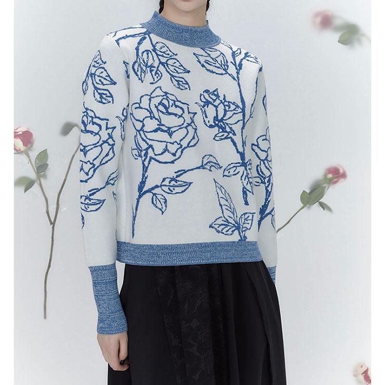 Flower sweater crew neck top