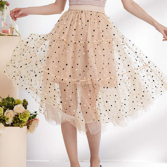 Polka dot yarn skirt irregular skirt