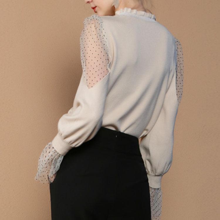 Polka dot mesh stitching knitted top