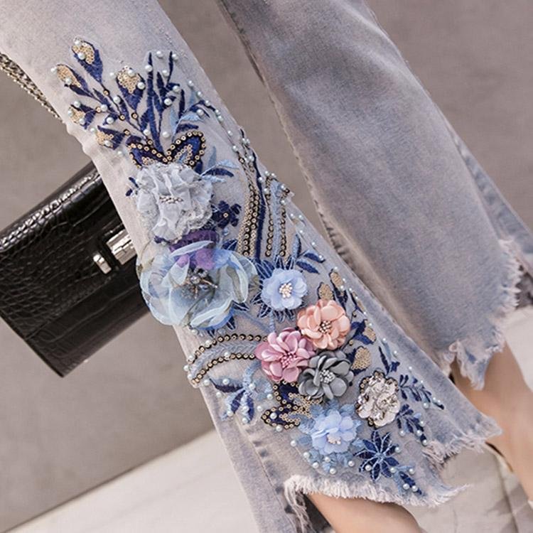 Bead Embroidery Jeans Trousers #5063