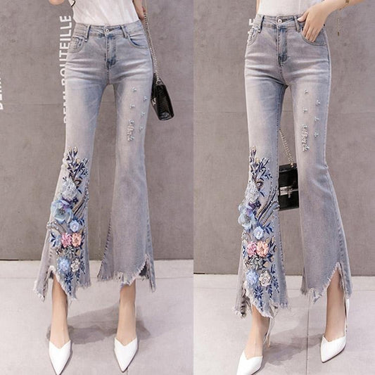 Bead Embroidery Jeans Trousers #5063