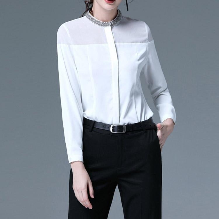 Beaded Collar Shirt #5078 | Dressesloves