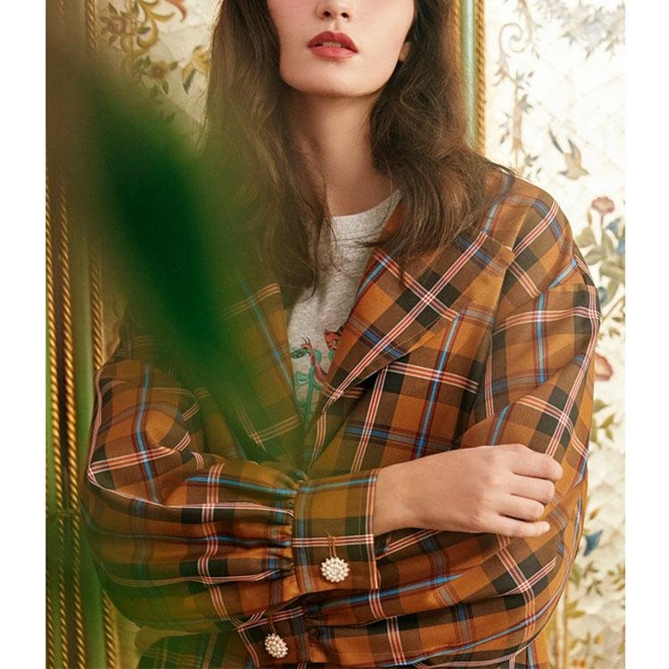 British plaid mid - length suit collar single - breasted jacket - DresseslovesOOTD