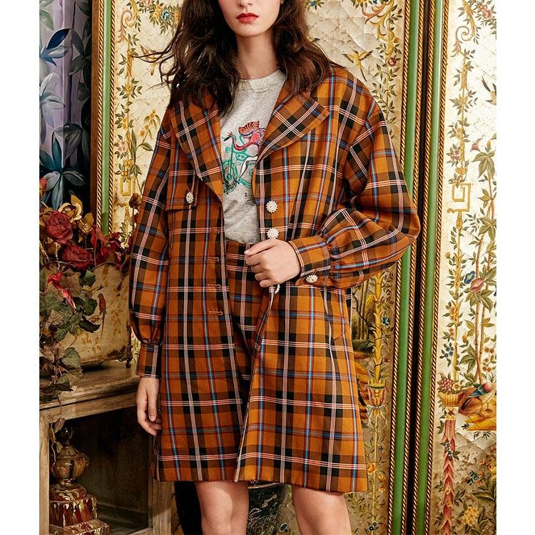 British plaid mid - length suit collar single - breasted jacket - DresseslovesOOTD