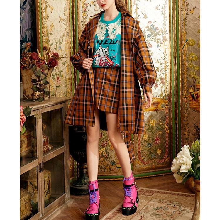 British plaid mid - length suit collar single - breasted jacket - DresseslovesOOTD