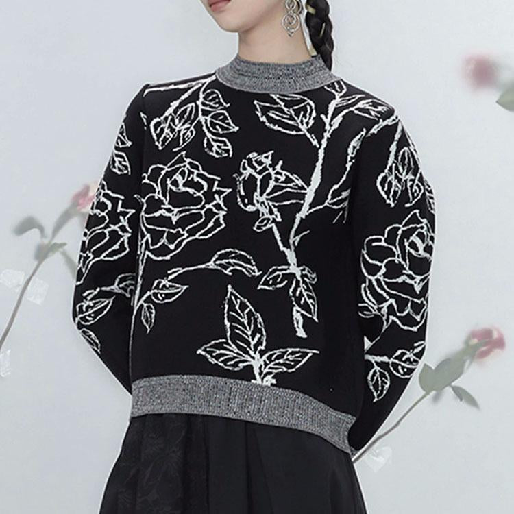 Flower sweater crew neck top - DresseslovesOOTD