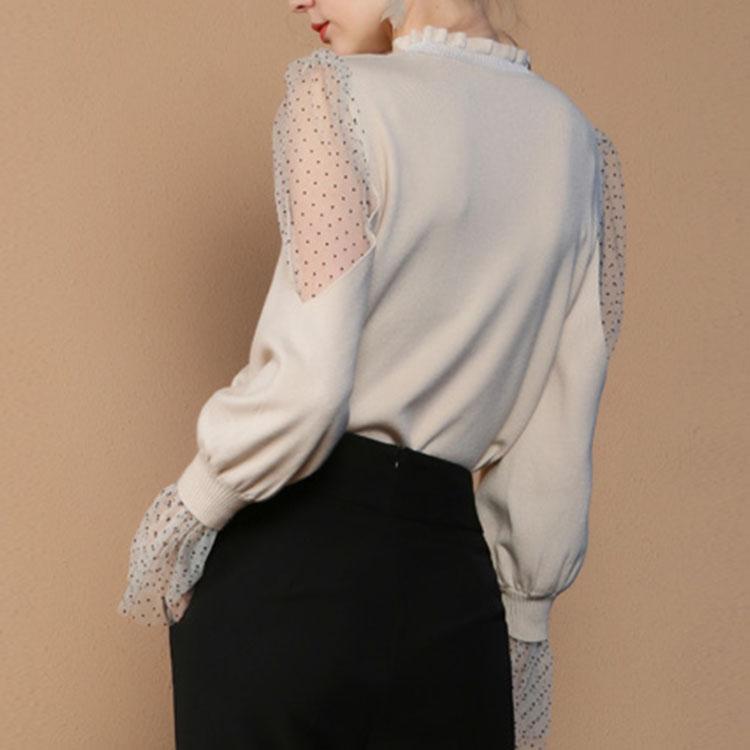 Polka dot mesh stitching knitted top - DresseslovesOOTD