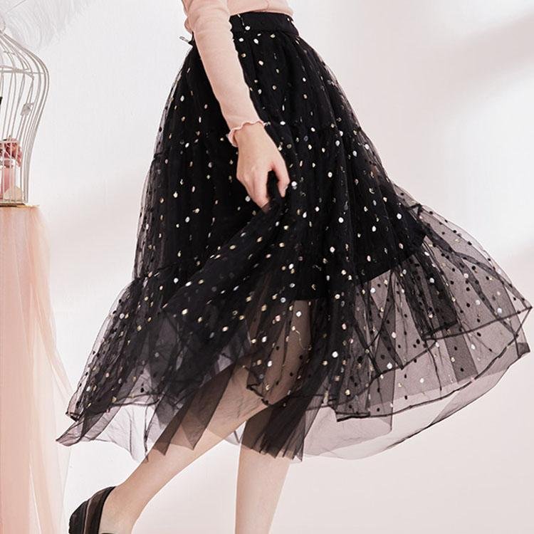 Polka dot yarn skirt irregular skirt - DresseslovesOOTD
