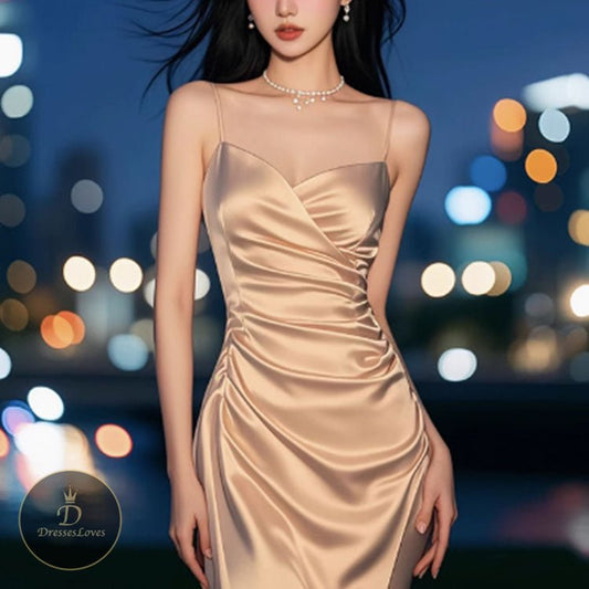 SATIN V-NECK STRAP DRESS #5518