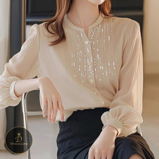 SEQUINED CHIFFON SHIRT #5486 | DressesLovesOOTD