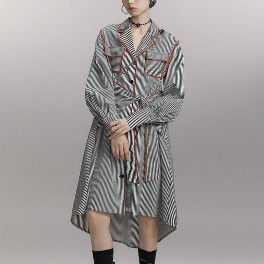 Striped suit collar shirt dress - DresseslovesOOTD