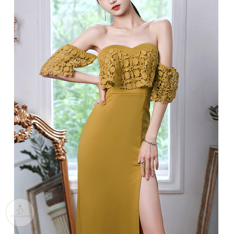 #7461 ONE SHOULDER HOLLOW EVENING DRESS