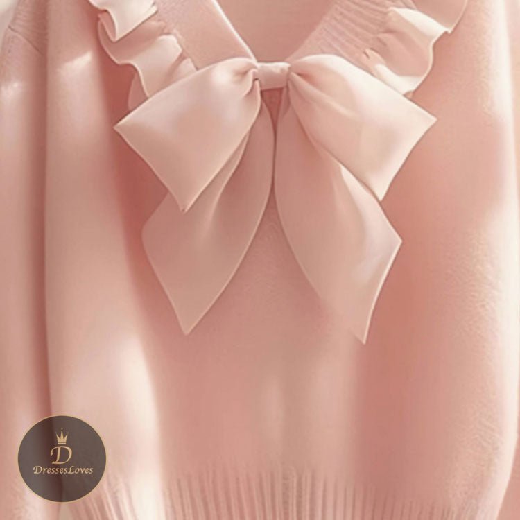 V-NECK BOW KNITTED TOP #5482 | DressesLovesOOTD