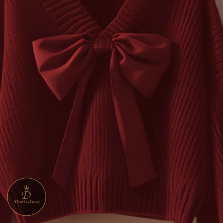 V-NECK BOW KNITTED TOP #5483 | DressesLovesOOTD