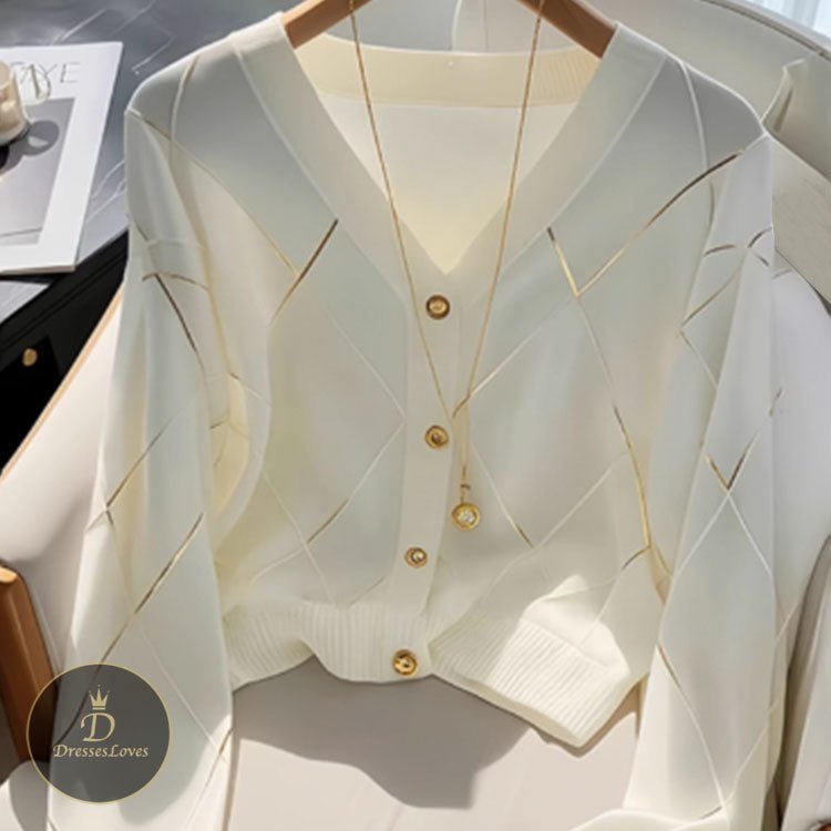White Diamond Stripe V-Neck Top #5480