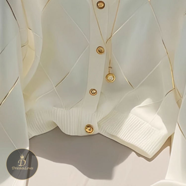 White Diamond Stripe V-Neck Top #5480